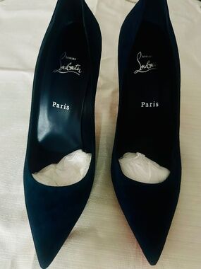 Christian Louboutin KATE 85 Suede Heels Pumps Shoes Marine Blue Navy